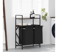 Laundry Sorter Black Steel Frame Brown Oak Shelves Fabric Bags 67x33x97cm 2-Comp