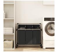 Laundry Sorter Cart 3-Bag Black Steel Frame 96x40x73cm Wheels Mobile Handles20kg