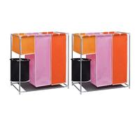 Laundry Sorter Hamper 2pc, Iron Frame & Fabric, Colour-Coded, 70x30x80cm Set UK