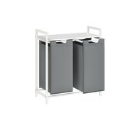 VASAGLE Laundry Basket, 2-Compartment Laundry Hamper, Pull-Out and Removable Liner Bags, Clothes Sorter, Shelf, Metal Frame, 2 x 46 L, 73 x 33 x 72 cm, Slate Grey and Matte White BLH201W11