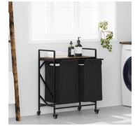 Laundry Sorter Trolley Black Steel Smoked Oak 67x33x82cm 2 Bags Polyester Wheels