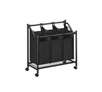 SONGMICS Rolling Laundry Sorter, Laundry Basket with 3 Removable Bags, Laundry Hamper, Laundry Trolley, for Laundry Room, Bedroom, Bathroom, 3 x 45 L, Ink Black RLS102B01