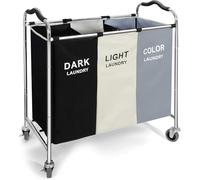 Laundry Sorter with Wheels, 240L Laundry Hamper featuring Removable Bags; 3-Section Laundry Cart with Lockable Casters: Premium Collapsible Laundry Basket for British Homes (White)