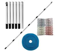 Laundry Stand - 2, Telescopic Rod, Stainless Steel, Extendable Clothesline Support, Includes 10 m Line and 20 Clips, Rustproof Laundry Handle for Outdoors, Windproof Garden Laundry Post, Silver