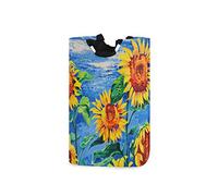 Laundry Storage Basket Collapsible Organizer - Original Oil Painting Sunflowers Laundry Hamper for Kids Room Dirty Cloth Toy Dorm Bag with Handle