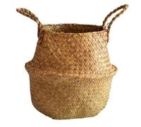 Laundry Storage Basket, Large Woven Seagrass Belly Baskets, Woven Belly Plant Pot Organizer With Handles, Grocery Basket, Picnic Baskets For Home Outdoor(22X20Cm)