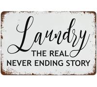 Laundry the Never Ending Story Sign Funny Laundry Room Garage Sign Vintage Tin Signs Home Kitchen Decorations Wall Decor Metal Poster for Room 8x12inch