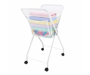 Laundry Trolley on Wheels, No Bend Laundry Basket, Foldable Washing Basket with Lockable Castors, Lightweight Rolling Laundry Hamper for Easy Transport Indoors & Outdoors