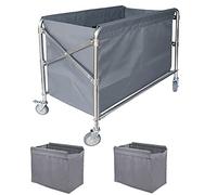 Laundry TrolleyFoldable Laundry Cart with Wheels, Rolling Laundry Basket Cart, 11.5 Bushel (400L) Commercial Home Stainless Steel Heavy Duty Laundry Hamper with 2PC Removable/Water (Grey 60x90x88