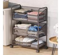 Laundry TrolleyMultifunctional Laundry Basket Heavy-Duty Metal Storage Cart With 360° Swivel Wheels, 2/3/4 Tier Clothes Hamper Large Capacity, Easy Assembly, High-Temperature Paint (Black 45*26*