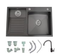 Laundry tub with Washboard,Freestanding Heavy Duty Utility Sink Ideal for Workshop, Laundry Room Outdoor Indoor Garage Easy Clean Double-Bowl(Black-Left,60x48x21cm)