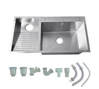 Laundry tub with Washboard,Freestanding Heavy Duty Utility Sink Ideal for Workshop, Laundry Room Outdoor Indoor Garage Easy Clean Double-Bowl(Silver-Left,90x48x21cm)