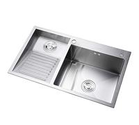 Laundry Utility Sink With Washboard Stainless Steel Kitchen Sink Household Pool Balcony Room Wash Basin Easy Clean Double-Bowl 800mm/31.5Inch