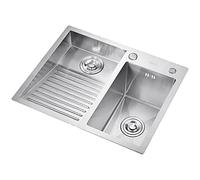 Laundry Utility Sink with Washboard Stainless Steel Kitchen Sink Household Pool Balcony Room Wash Basin Easy Clean Double-Bowl (600mm/23.6Inch)