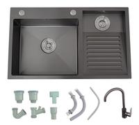 Laundry Utility Sink with Washboard, Stainless Steel Kitchen Sink, Wash Basin Easy Clean Double-Bowl, Indoor/Outdoor Handwashing Station for Bathroom, Laundry, Garage(Black-Right,70x48x22 cm)