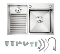 Laundry Utility Sink with Washboard, Stainless Steel Kitchen Sink, Wash Basin Easy Clean Double-Bowl, Indoor/Outdoor Handwashing Station for Bathroom, Laundry, Garage(Black-Right,90x48x22 cm)