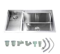 Laundry Utility Sink with Washboard, Stainless Steel Kitchen Sink, Wash Basin Easy Clean Double-Bowl, Indoor/Outdoor Handwashing Station for Bathroom, Laundry, Garage(Silver-Left,100x48x22 cm)