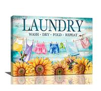 Laundry Wall Art Farmhouse Sunflower Pictures Wall Decor Laundry Room Canvas Painting Bathroom Framed Artwork (laundry room, 12"x16")