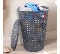 Laundry Washing Basket 48L Hamper Storage Linen Clothes Lid Rattan Style Plastic