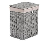 Laundry Wicker Basket With Liner With Lid Bathroom Storage Iron Blanket Basket (Grey, Large)