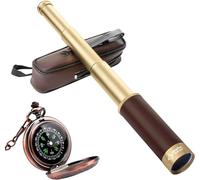 Laupha Retro Pirate Telescope Monocular 25 x 30 Zoomable Vintage Captain Jack Spyglass BAK-4 Lens Telescope Children Foldable Portable Pocket Monocular with Compass Adults for Outdoor Camping
