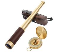 Laupha Retro Pirate Telescope Zoomable 25x30 Collapsible Handheld BAK-4 Lens Vintage Spyglass for Kids & Survival Gear Pocket Military Compass for Camping Boating