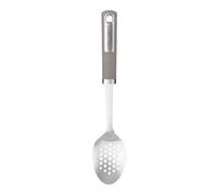 Laura Ashley 13-Inch Stainless Steel Slotted Spoon - Dishwasher Safe Large Serving Spoon with Ergonomic Soft-Touch Handle, Elegant Design for Efficient Draining and Easy Cleanup - Dark Dove Grey