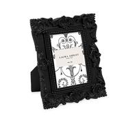 Laura Ashley 2x3 Black Ornate Textured Hand-Crafted Resin Picture Frame with Easel, for Tabletop & Wall Display, Decorative Floral Design Home Décor, Photo Gallery, Art & More (2x3, Black)