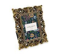 Laura Ashley 2x3 Gold Vintage Inspired Resin Scroll Design Picture Frame with Thin Border, Horizontal & Vertical for Tabletop and Wall Display, Home D cor (2x3, Gold)