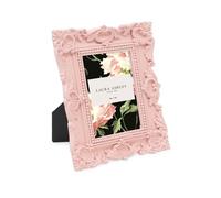 Laura Ashley 2x3 Pink Ornate Textured Hand-Crafted Resin Picture Frame with Easel, for Tabletop & Wall Display, Decorative Floral Design Home Décor, Photo Gallery, Art & More (2x3, Pink)