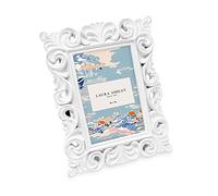 Laura Ashley 2x3 White Vintage Inspired Resin Scroll Design Picture Frame with Thin Border, Horizontal & Vertical for Tabletop and Wall Display, Home D cor (2x3, White)