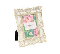 Laura Ashley 2x3 White W/ Gold Ornate Textured Hand-Crafted Resin Picture Frame with Easel, for Tabletop & Wall Display, Decorative Floral Design Home Décor, Photo Gallery, Art & More (2x3, White W/ Gold)