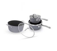 Laura Ashley 3 Pcs Saucepan Sets Non Stick with Lids (16cm,20cm) & a 28cm Casserole Pot Set with Glass Lids - Durable Forged Aluminum, PFOA-Free, Easy to Clean Induction Pan Set & 10-Year Guarantee