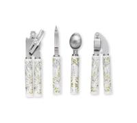 Laura Ashley 4-Pcs Kitchen Tools & Gadgets - Soft Grip, Heat Resistant Ceramic Handle, Dishwasher Safe - Stainless Steel Kitchen Utensils set Includes Garlic Press, Peeler, Can Opener, Ice Cream Scoop