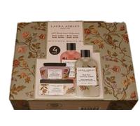 Laura-Ashley 4 Piece Body Care Collection Vanilla Amber Gift Set | Body Lotion & Body Wash, Body Butter & Scrub Shea Butter Formula Botanical Oils