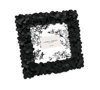 Laura Ashley 4x4 Black Flower Textured Hand-Crafted Resin Picture Frame w/Easel & Hook for Tabletop & Wall Display, Decorative Floral Design Home D cor, Photo Gallery, Art (4x4, Black)