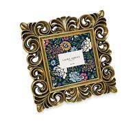 Laura Ashley 4x4 Gold Vintage Inspired Resin Scroll Design Picture Frame with Thin Border, Horizontal & Vertical for Tabletop and Wall Display, Home Décor (4x4, Gold)