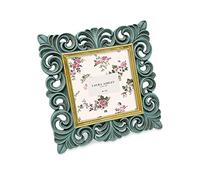 Laura Ashley 4x4 Light Blue w/Gold Vintage Inspired Resin Scroll Design Picture Frame with Thin Border, Horizontal & Vertical for Tabletop and Wall Display, Home D cor (4x4, Light Blue w/Gold)