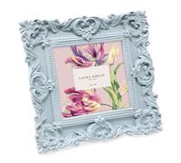 Laura Ashley 4x4 Ornate Textured Hand-Crafted Resin Picture Frame with Easel & Hook for Tabletop & Wall Display, Decorative Floral Design Home Décor, Photo Gallery, Art, More (4x4 Powder Blue)