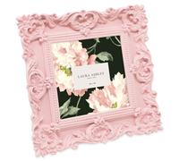 Laura Ashley 4x4 Pink Ornate Textured Hand-Crafted Resin Picture Frame with Easel & Hook for Tabletop & Wall Display, Decorative Floral Design Home Décor, Photo Gallery, Art, More (4x4, Pink)