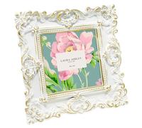 Laura Ashley 4x4 White & Gold Ornate Textured Hand-Crafted Resin Picture Frame w/Easel & Hook for Tabletop & Wall Display, Decorative Floral Design Home Décor, Photo Gallery, Art (4x4, White/Gold)