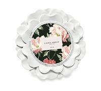 Laura Ashley 4x4 White Round Resin Ornate Flower Design Picture Frame with Beaded Border, for Tabletop and Wall Display, Floral Home D cor (White)