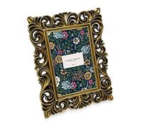 Laura Ashley 4x6 Gold Vintage Inspired Resin Scroll Design Picture Frame with Thin Border, Horizontal & Vertical for Tabletop and Wall Display, Home D cor (4x6, Gold)