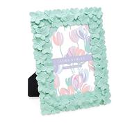 Laura Ashley 4x6 Mint Green Flower Textured Hand-Crafted Resin Picture Frame w/Easel & Hook for Tabletop & Wall Display, Decorative Floral Design Home Décor, Photo Gallery, Art (4x6, Mint Green)