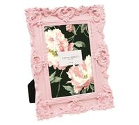 Laura Ashley 4x6 Pink Ornate Textured Hand-Crafted Resin Picture Frame with Easel & Hook for Tabletop & Wall Display, Decorative Floral Design Home Décor, Photo Gallery, Art, More (4x6, Pink)