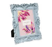 Laura Ashley 4x6 Powder Blue Ornate Textured Hand-Crafted Resin Picture Frame w/Easel & Hook for Tabletop & Wall Display, Decorative Floral Design Home Décor, Photo Gallery, Art (4x6, Powder Blue)