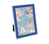 Laura Ashley 4x6 Riverside Blue Enamel Picture Frame, Silver Metal Edge with Easel, for Countertop, Tabletop Display, Bookshelf, Desk, Wall Décor, Photo Gallery (4x6, Riverside Blue W/Silver)