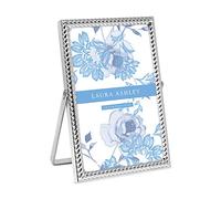 Laura Ashley 4x6 Silver Rope Metal Picture Frame (Vertical) with Pull-Out Easel Stand, Made for Tabletop, Counterspace, Shelf and Desk