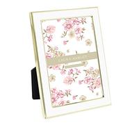 Laura Ashley 4x6 White Enamel Picture Frame, Gold Metal Edge with Easel, for Countertop, Counterspace, Tabletop Display, Bookshelf, Desk, Wall Décor, Photo Gallery