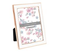 Laura Ashley 4x6 White Enamel Picture Frame, Rose Gold Metal Edge with Easel, for Countertop, Counterspace, Tabletop Display, Bookshelf, Desk, Wall Décor, Photo Gallery